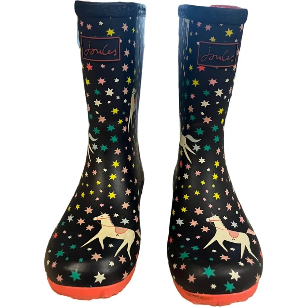 Joules Roll Up Flexible Printed Rain Boots - Navy Unicorns  Size 1